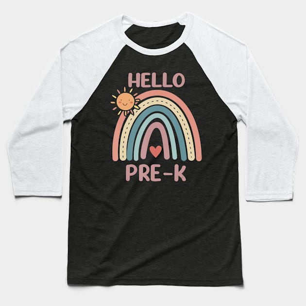 Boho Rainbow Teachers Hello Pre-K Baseball T-Shirt by Zak N mccarville